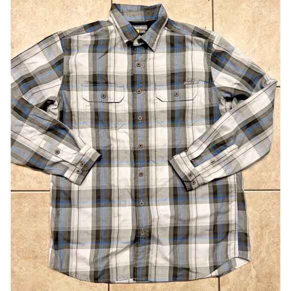 Eddie Bauer Shirt Mens L Tall Travex Flannel Grey Blue Plaid Button Up Casual - Picture 1 of 8